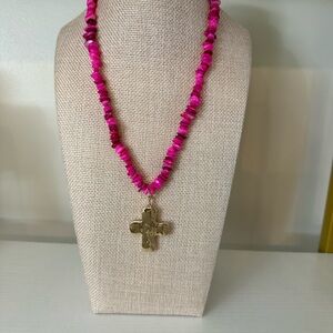 Park Lane Harmony Necklace -  Vibrant Pink Necklace with Gold Cross Pendant